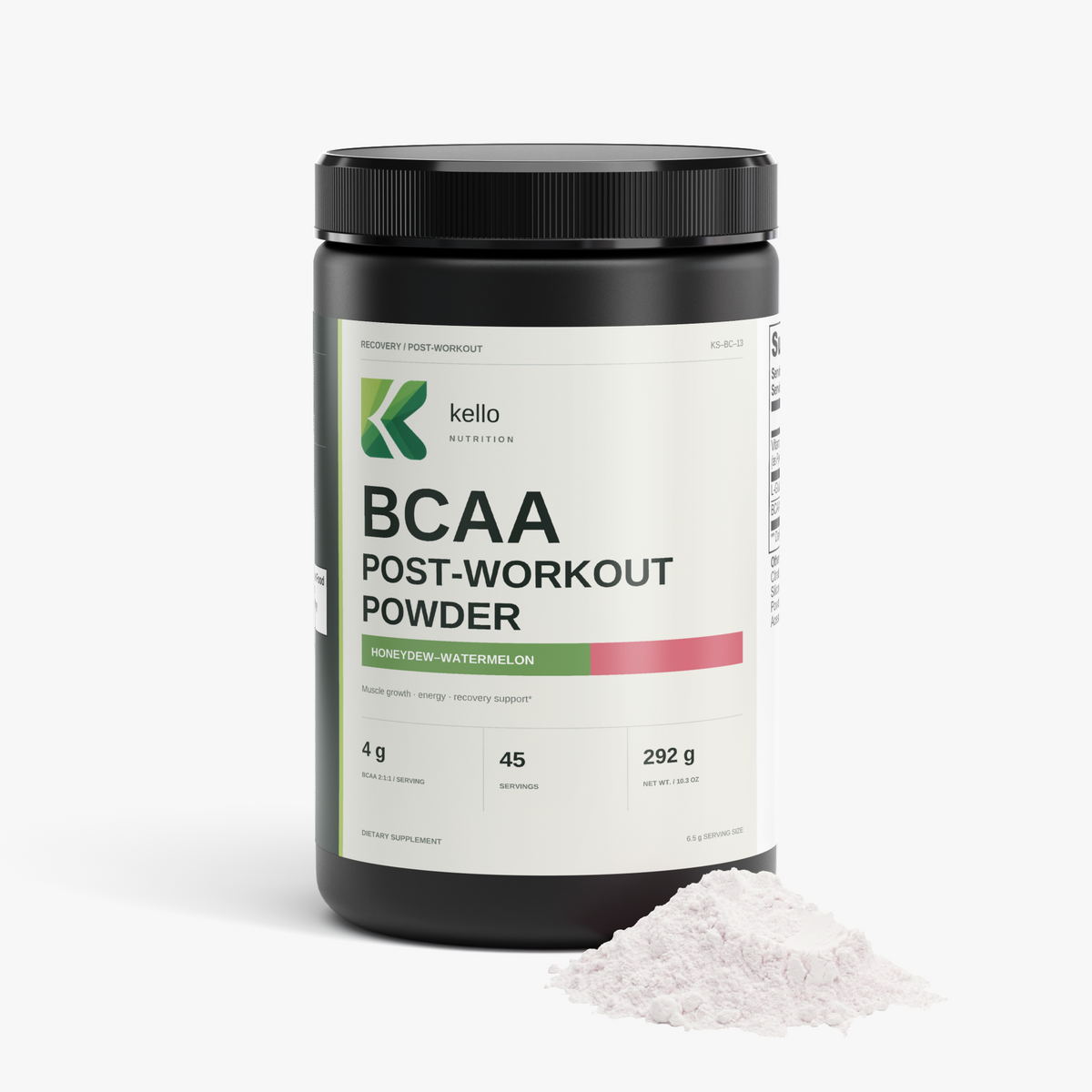 BCAA Post Workout Powder (Honeydew/Watermelon) supplement packaging alternate view