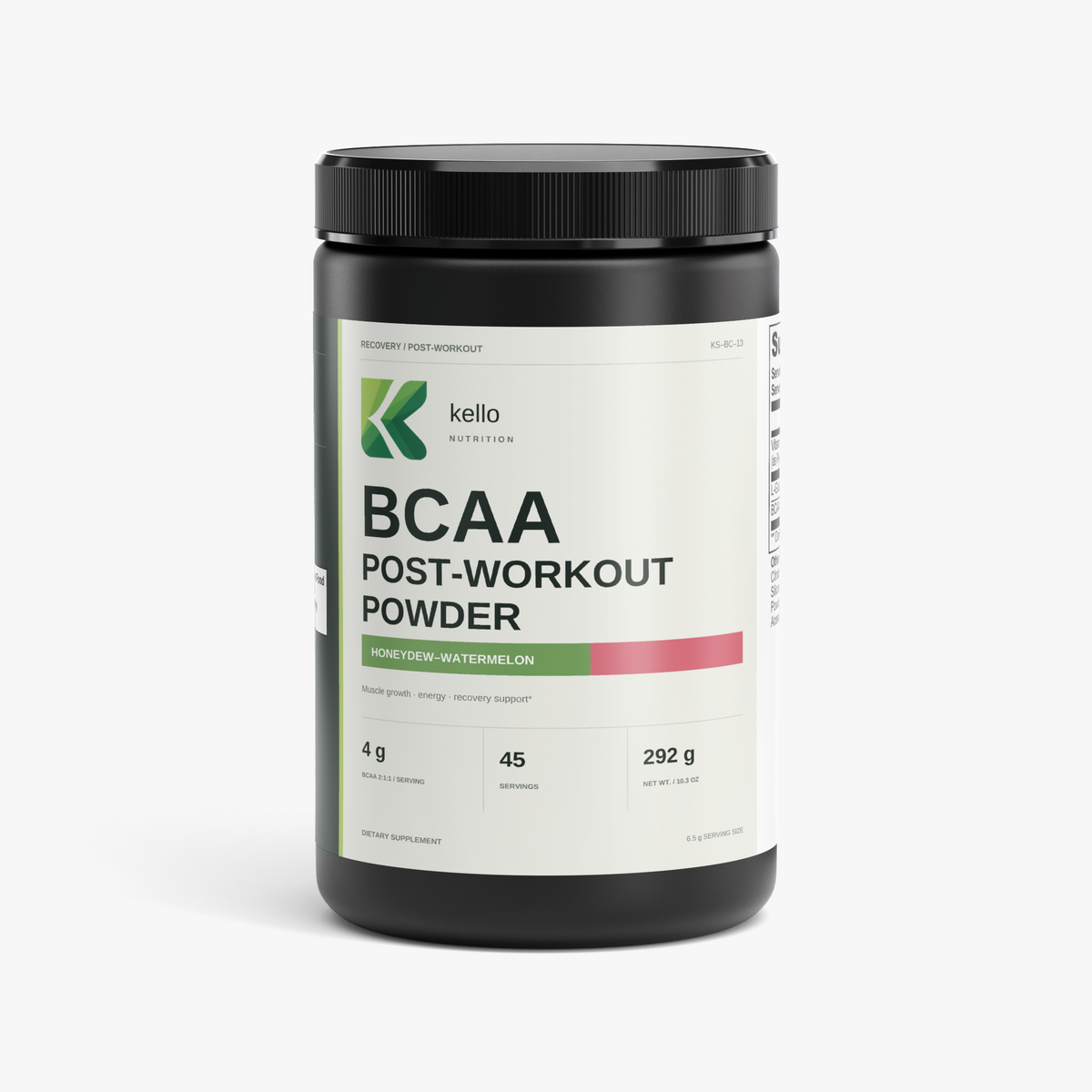 Kello Nutrition BCAA post-workout powder container front view