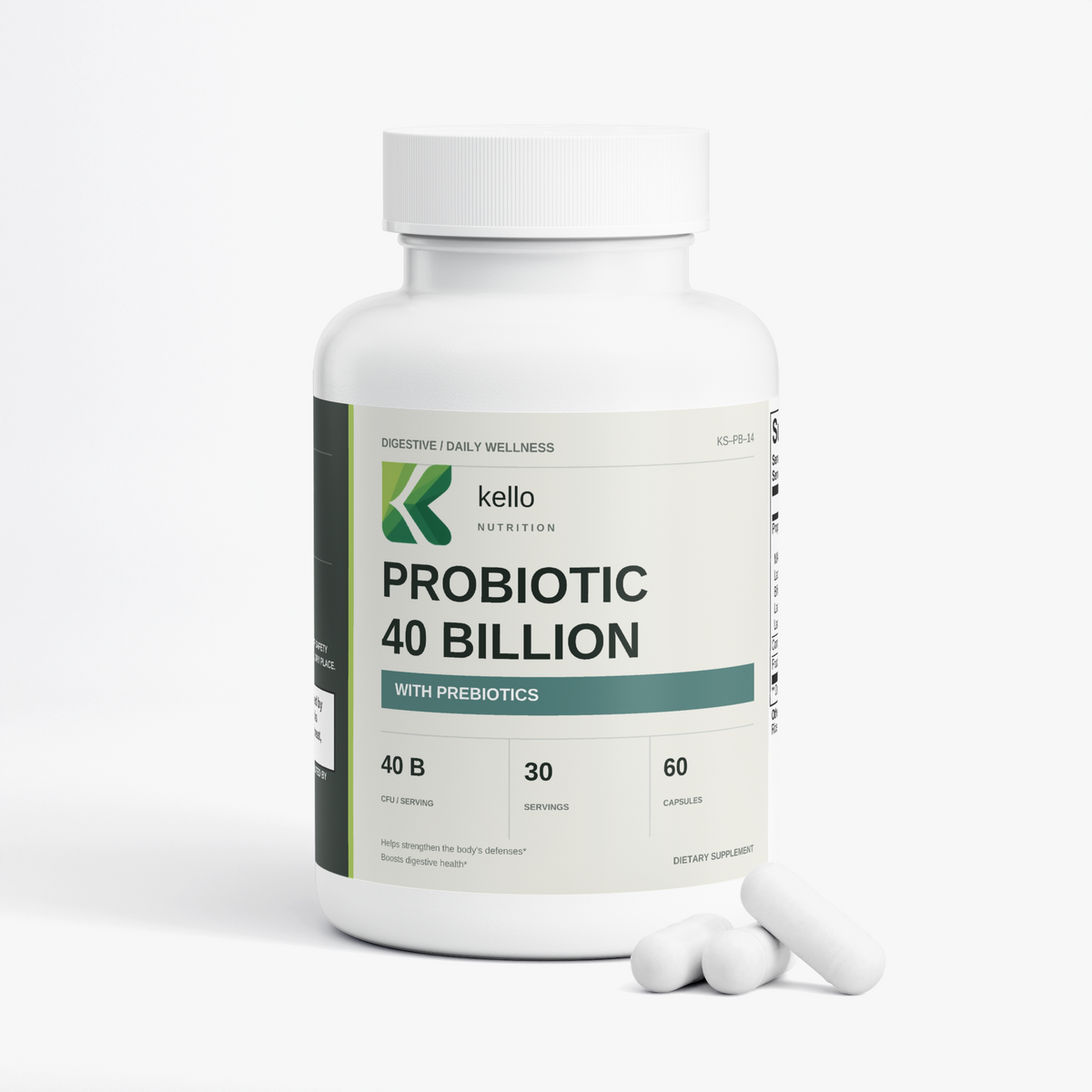 Probiotic 40 Billion with Prebiotics supplement packaging alternate view