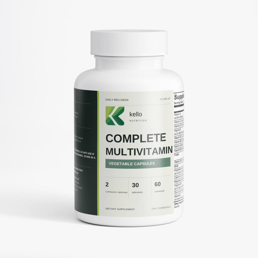 Kello Nutrition complete multivitamin capsules container front view
