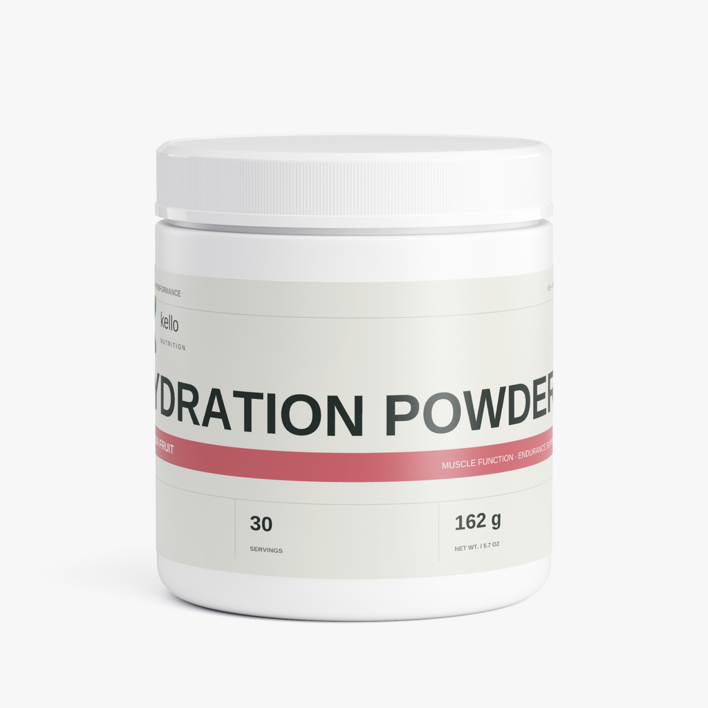 Kello Nutrition passion fruit hydration powder container front view