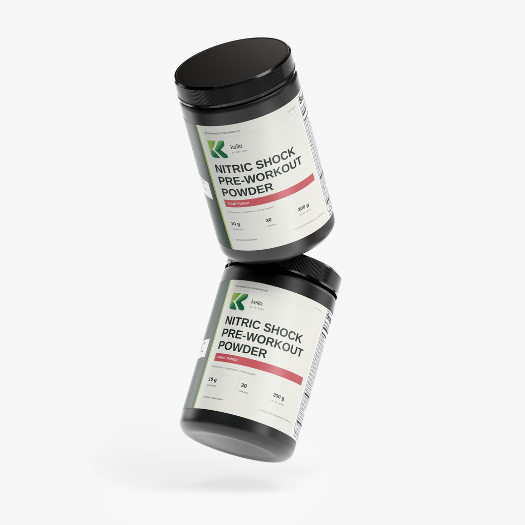 Nitric Shock Pre-Workout Powder (Fruit Punch) supplement product presentation
