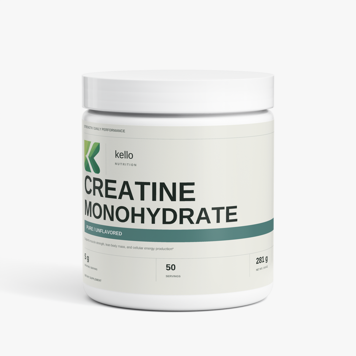 Kello Nutrition creatine monohydrate powder container front view