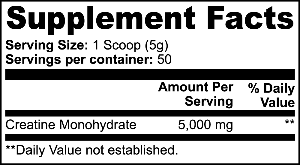 Creatine Monohydrate Supplement Facts and ingredient label