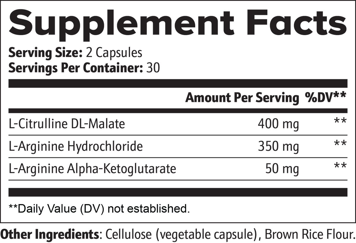 Nitric Oxide Supplement Facts and ingredient label