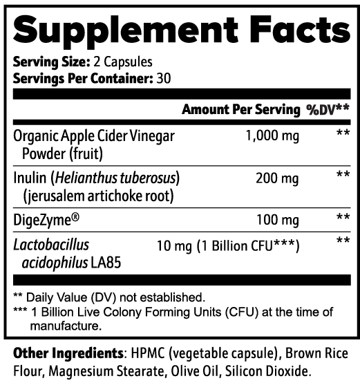 Gut Health Supplement Facts and ingredient label
