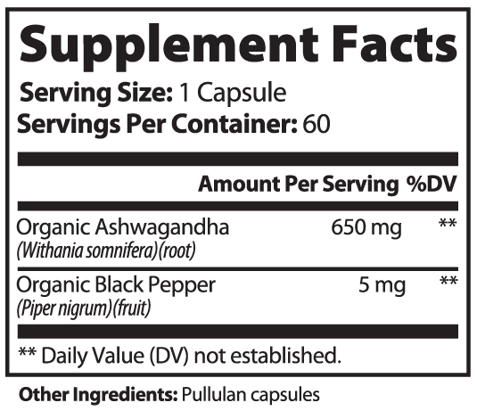Ashwagandha Supplement Facts and ingredient label