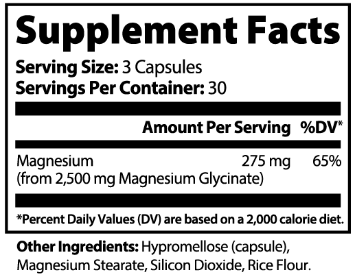 Magnesium Glycinate Supplement Facts and ingredient label